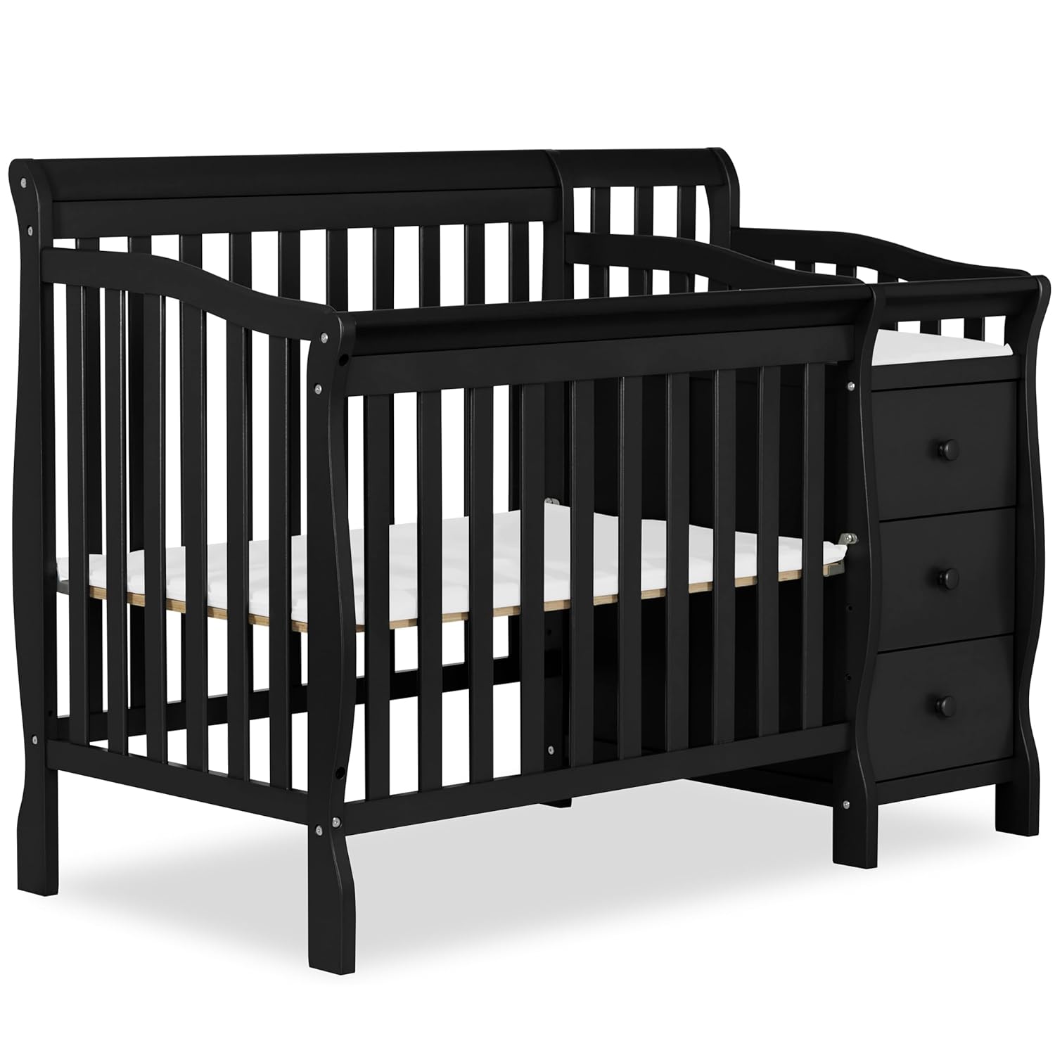 WAYFAIR Dream On Me Jayden 4‑In-1 Mini Convertible Baby Crib & Changer With Storage In Black, Pinewood, GreenGuard Gold & BSA, 1 Mattress Pad, 3 Mattress Heights, Converts To Mini Day & Twin-Size Bed