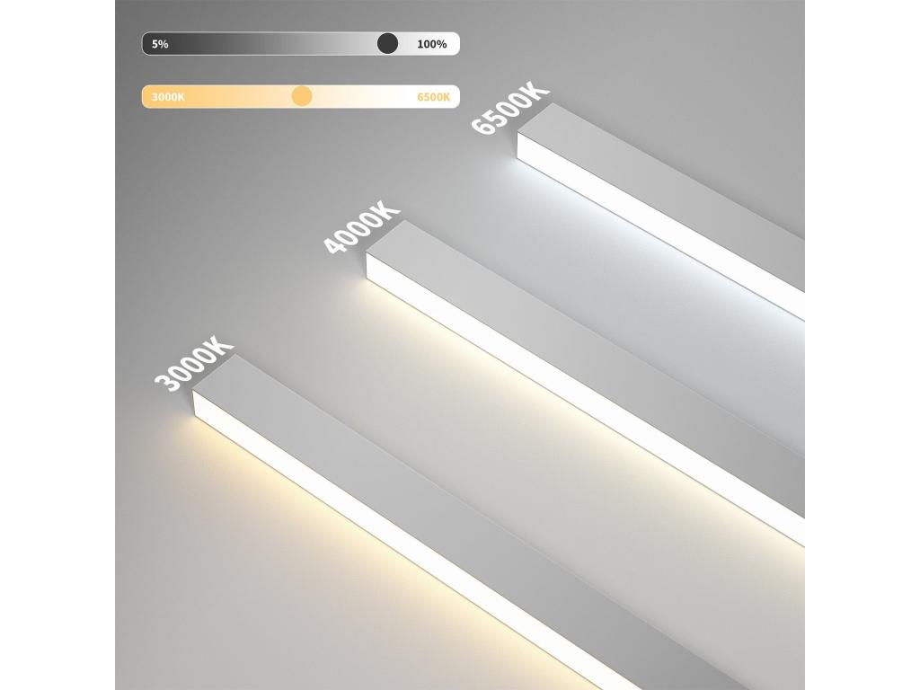hogvips Lámpara de techo LED, iluminación de techo para salón - Lámpara para salón de 107 cm, lámpara larga para oficina, iluminación de techo de 32 W para cocina, lámpara moderna, regulable en intensidad con control remoto, iluminación de techo para