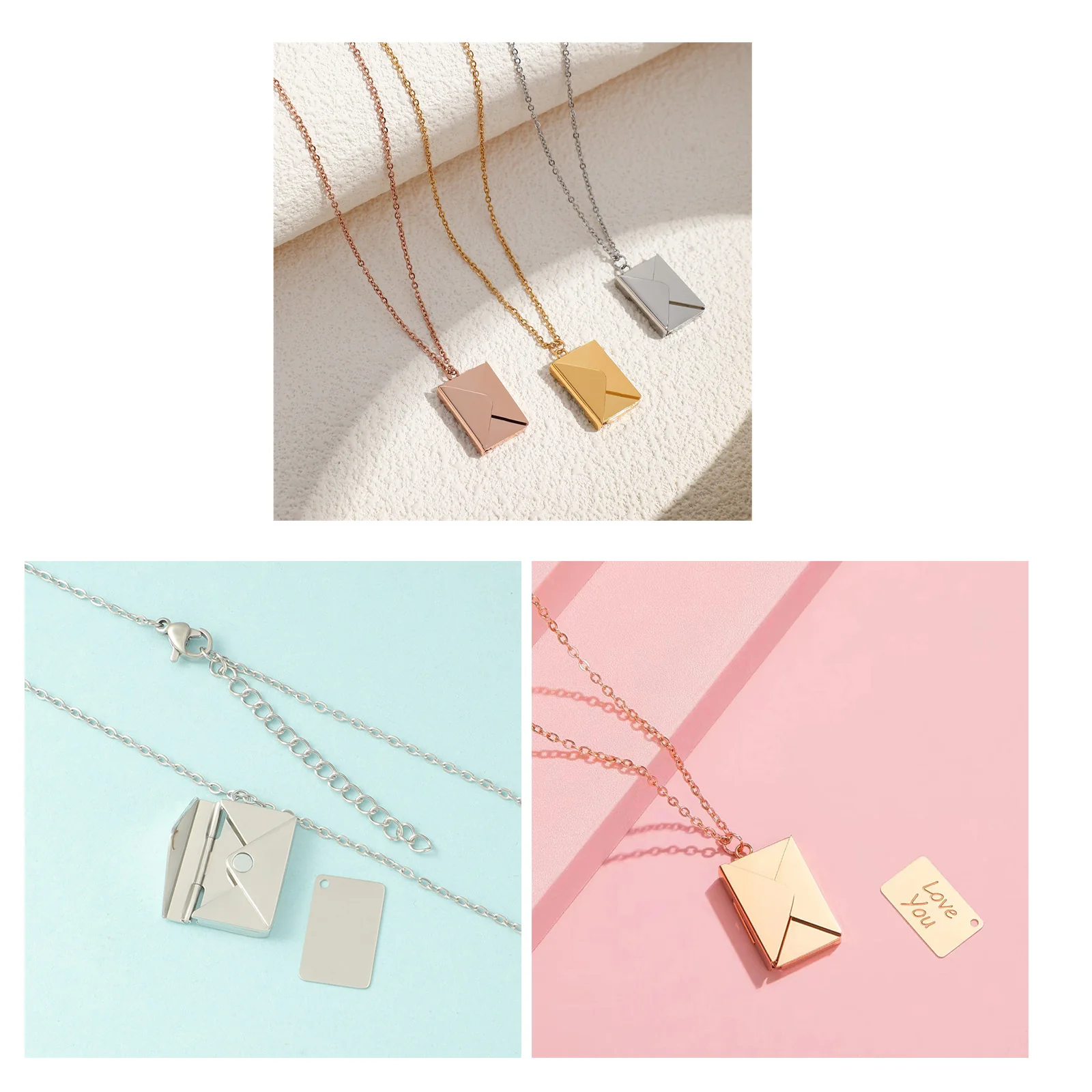 2 Pcs Gold + Silver Couple Envelope Necklace