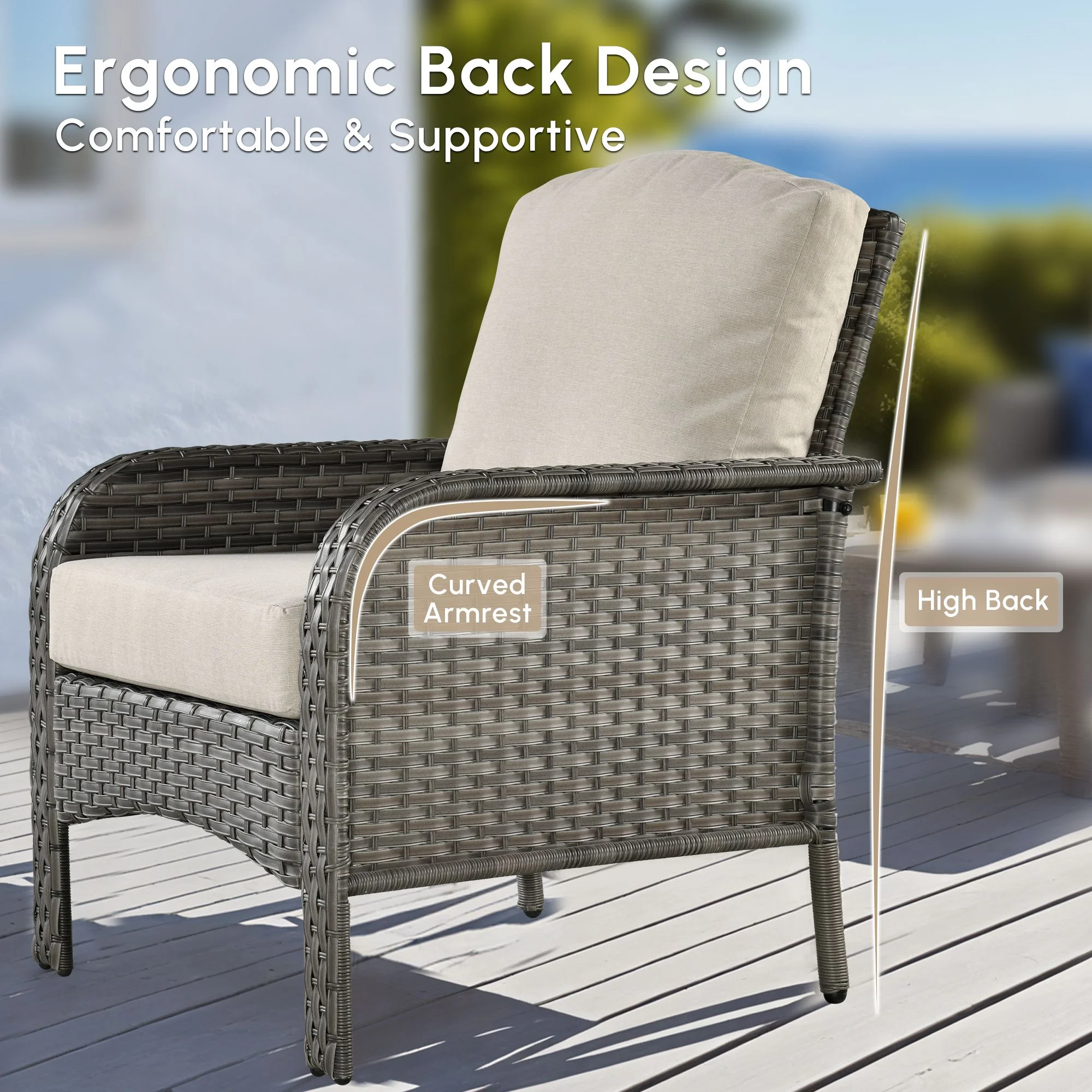 Vcatnet 4 Pieces Outdoor Patio Furniture All-weather Wicker Conversation Set with Coffee Table for Garden,Poolside,Gray - Image 16
