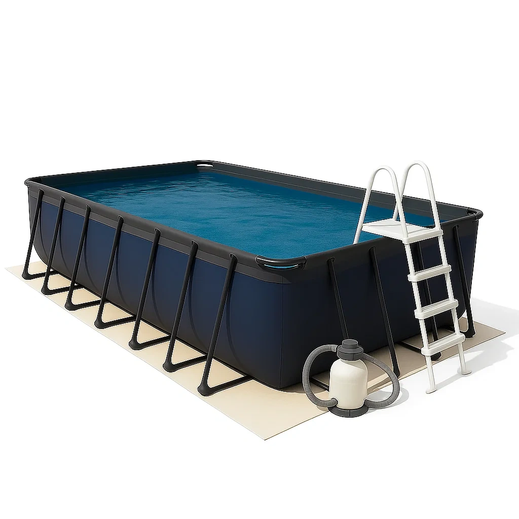 Piscina tubular rectangular 700x355x125 cm Azul/Negro/Gris con filtro y escalera qvUABWt178Iy