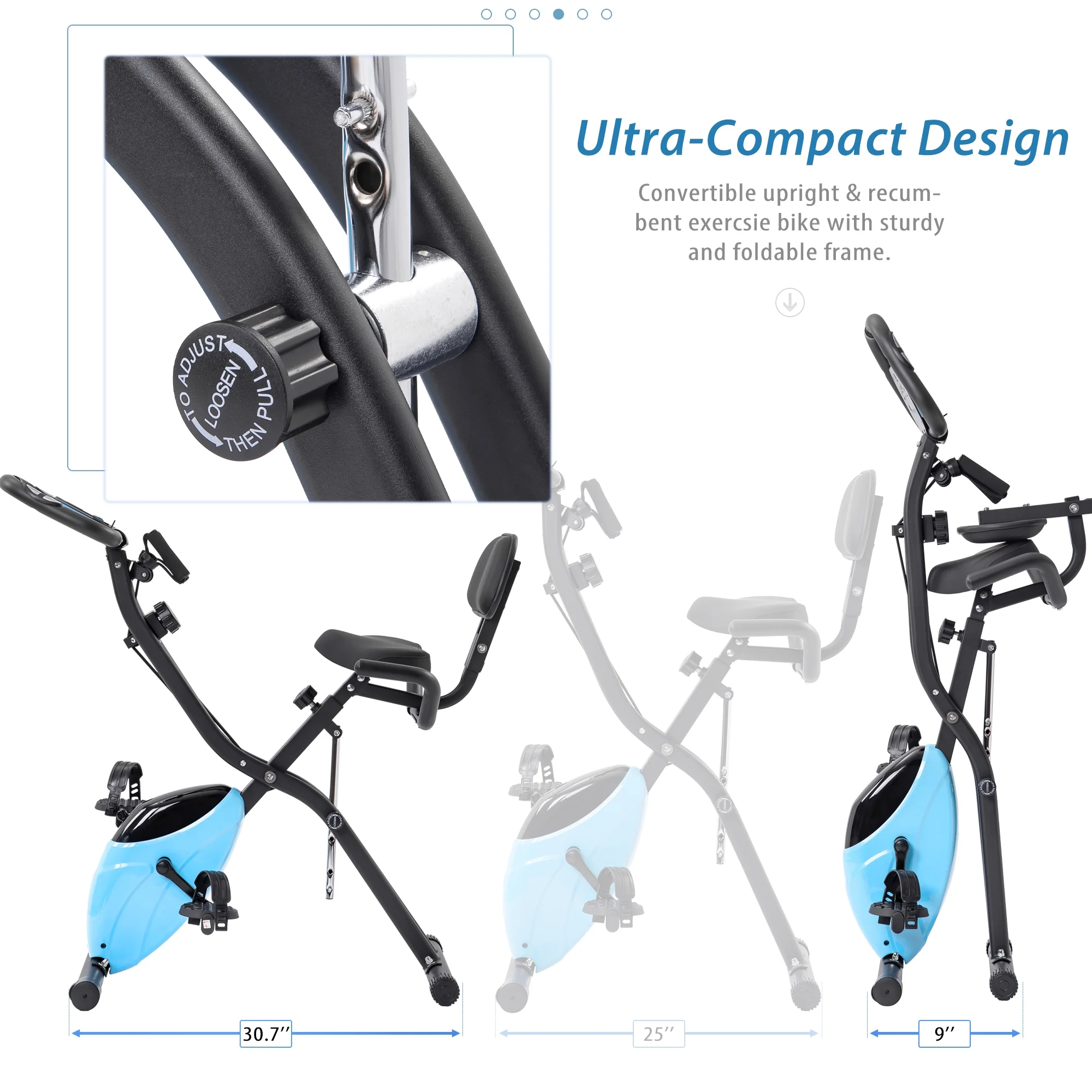Exercise Bike Foldable Fitness Indoor Stationary Bike Magnetic Upright Recumbent Exercise Bike for Home Workout - Light Blue - Image 4