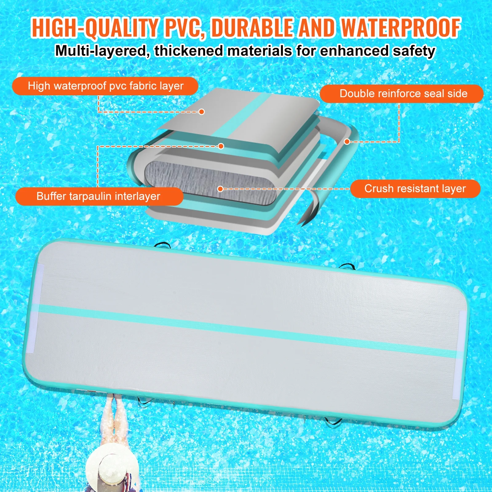 VEVOR Gymnastics Air Mat, 4 inch Thickness Inflatable Gymnastics Tumbling Mat, Tumble Track with Electric Pump, Training Mats for Home Use/Gym/Yoga/Cheerleading/Beach/Park/Water, 10 ft, Mint Green - Image 3