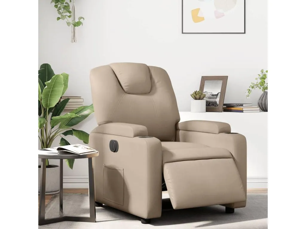 Sillón reclinable eléctrico de cuero sintético color capuchino