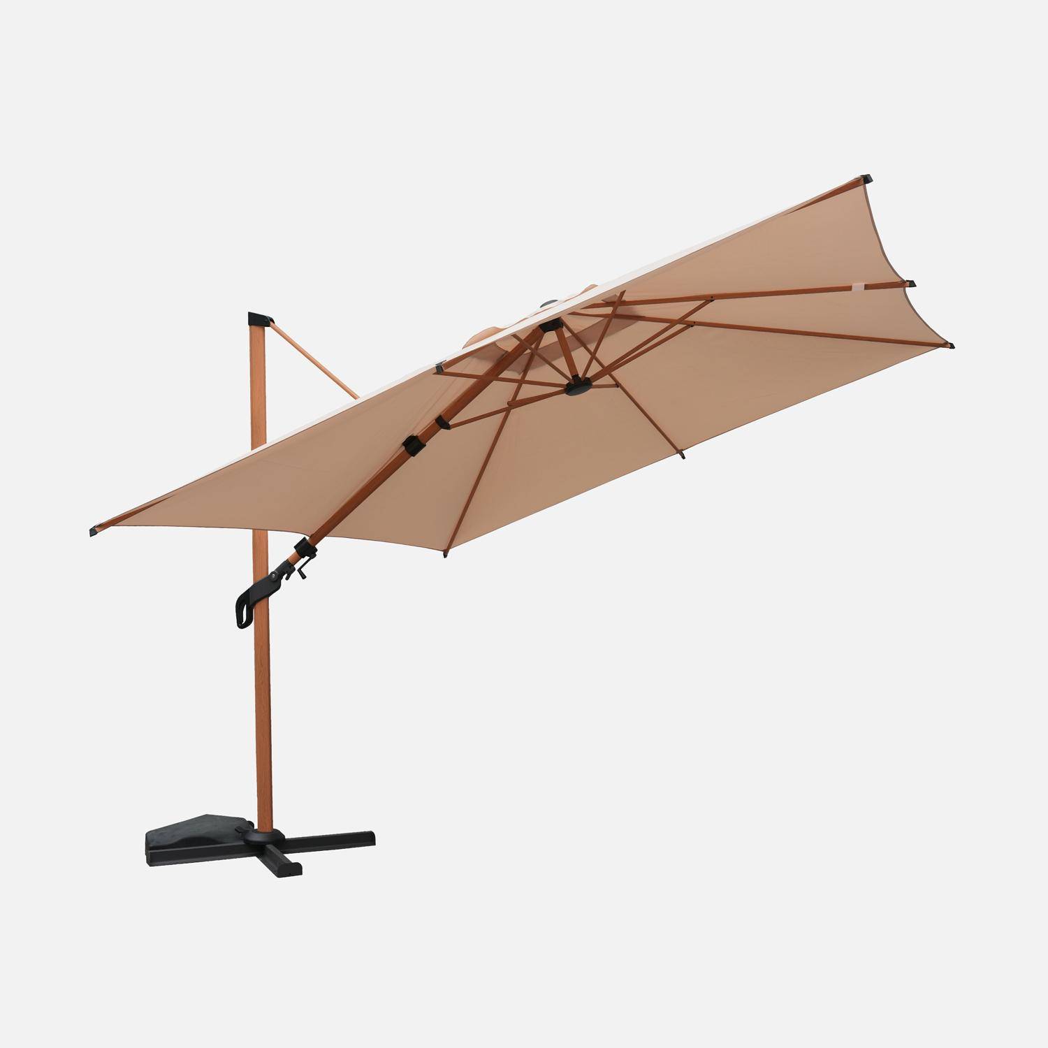 Etretat - Parasol rectangular poste efecto madera, 3x4m