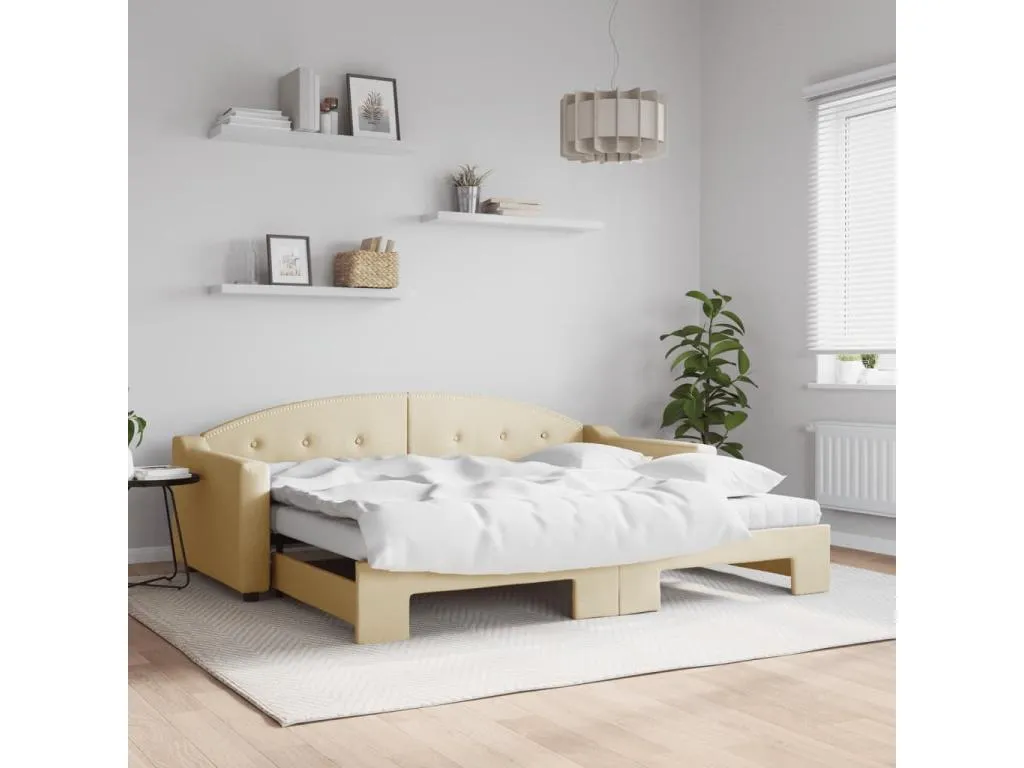Sofá cama Casabellaes con colchón tela crema 90x200 cm GYVT66138