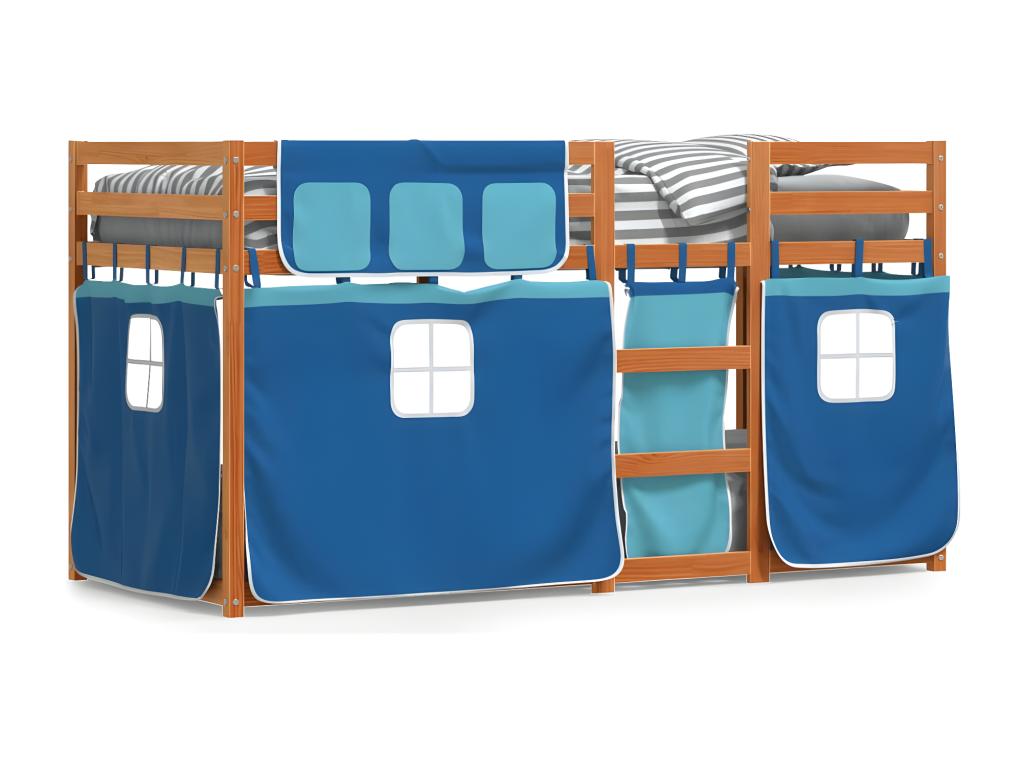 Litera con cortinas madera maciza de pino azul 90x200 cm