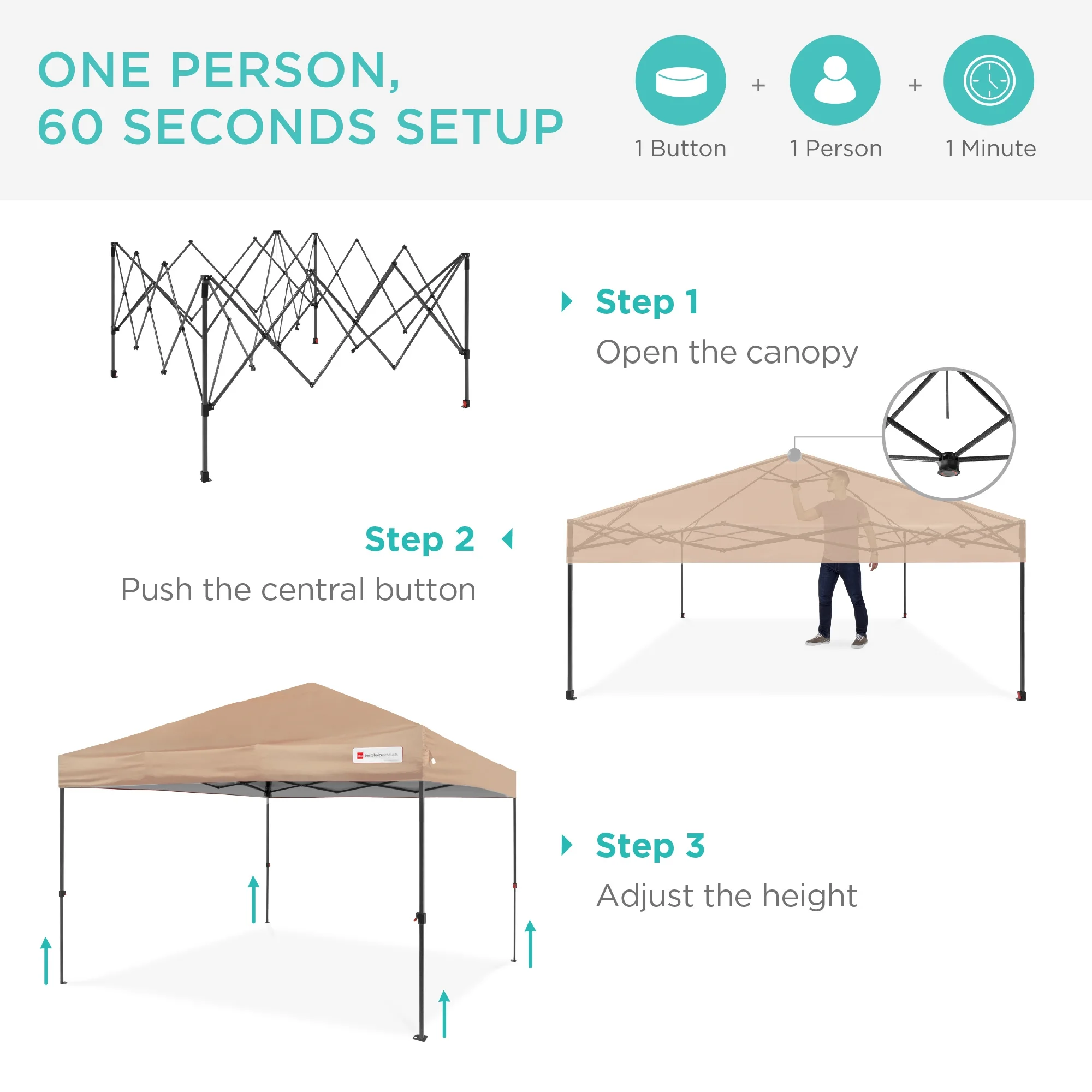 Best Choice Products 12x12ft Easy Setup Pop Up Canopy w/ 1-Button Setup, Wheeled Case, 4 Weight Bags - Navy Blue - Image 95