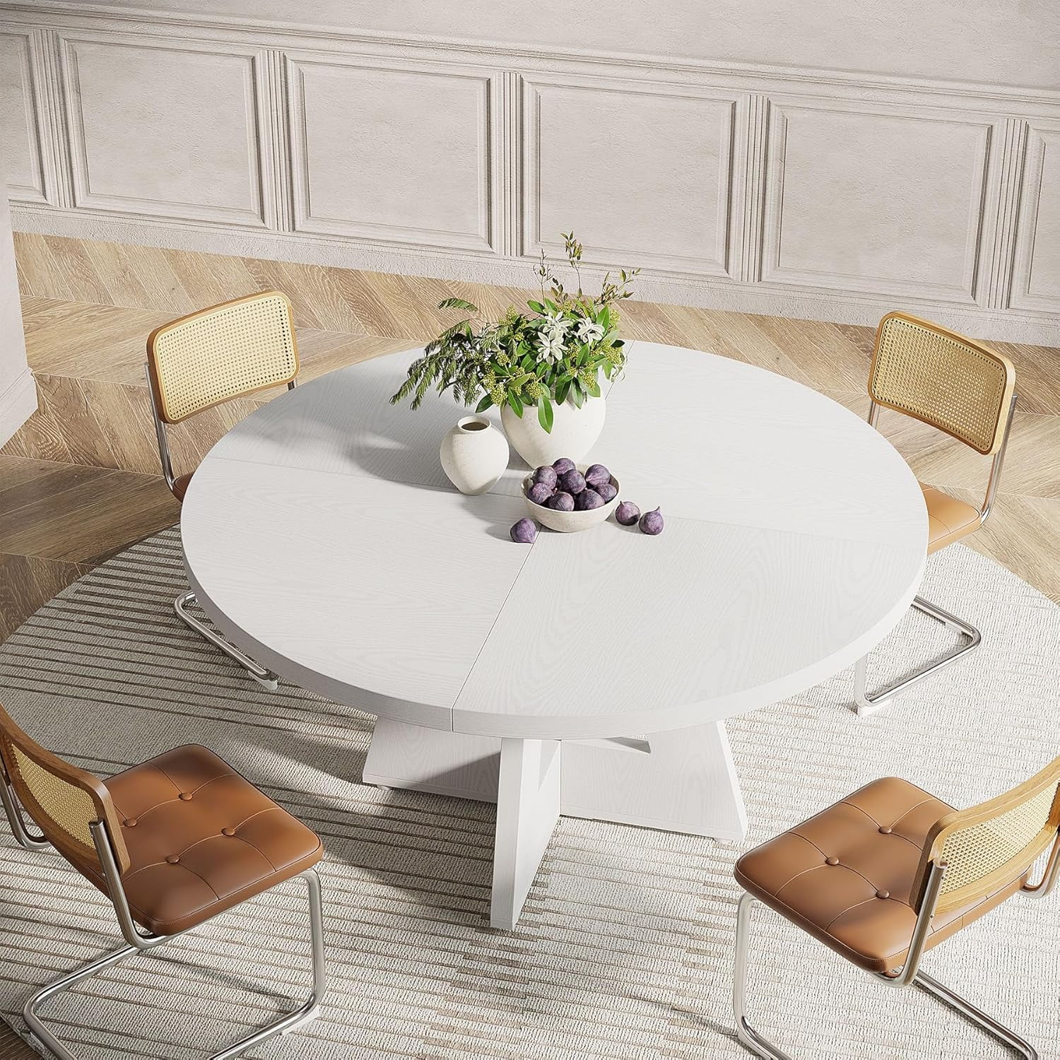 Tribesigns Round Dining Table for 4, Grey Kitchen Table 47 Inch Farmhouse Wood Kitchen Dinning Table for Kitchen Living Room - Image 14