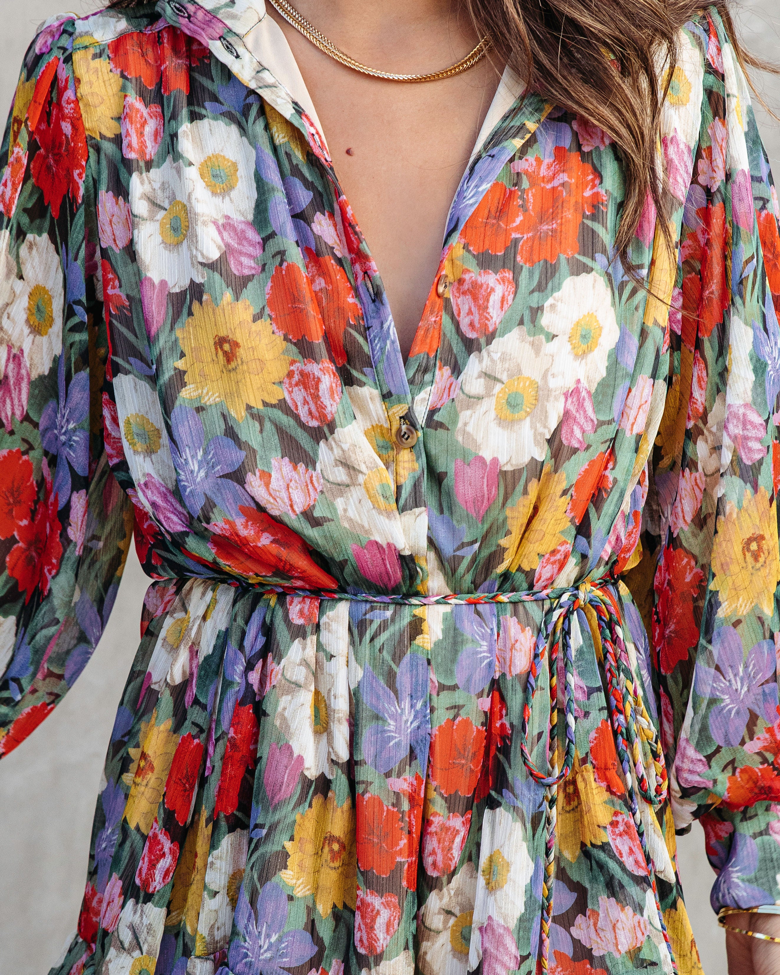 Every Girls Dream Floral Balloon Sleeve Button Down Mini Dress - Se7enfashion