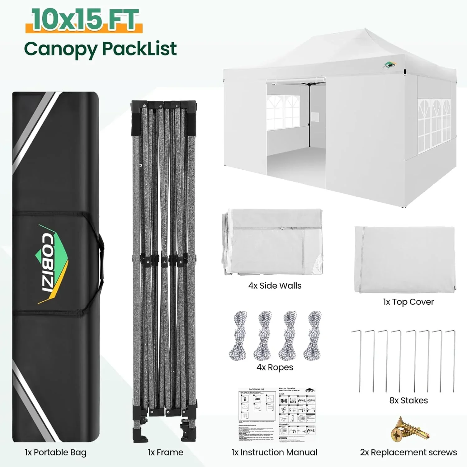 COBIZI 10x20 Heavy Duty Pop up Canopy Tent 6 sidewalls Commercial Canopy Wedding Party Tents