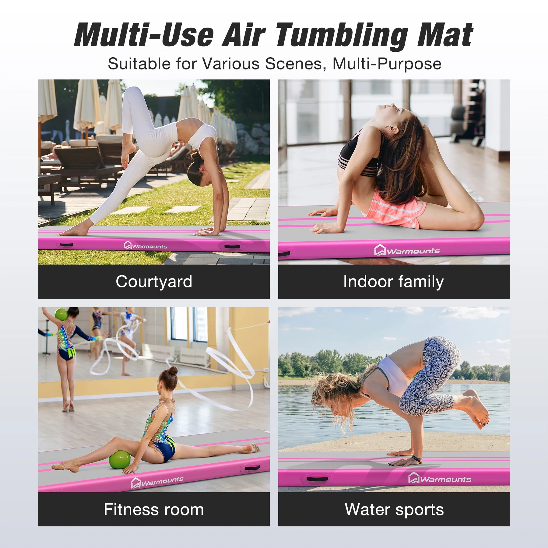 WARMOUNTS Tumbling Mat, 10 ft Inflatable Air Gymnastics Training Mats w/ Electric Pump, 4'' Thick Tumble Track for Home, Gym, Cheerleading, Water, Outdoor - Image 11