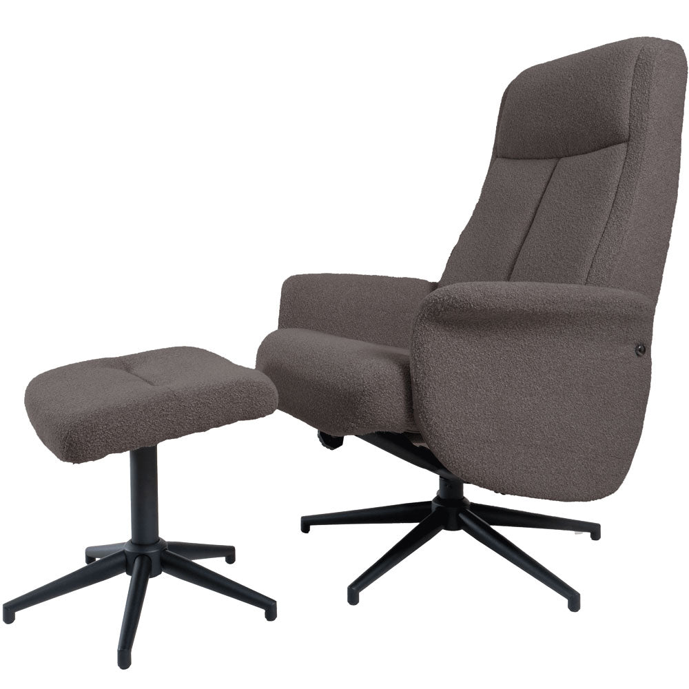 Home67 - Relaxfauteuil Bindy + Hocker - Bouclé - Brown