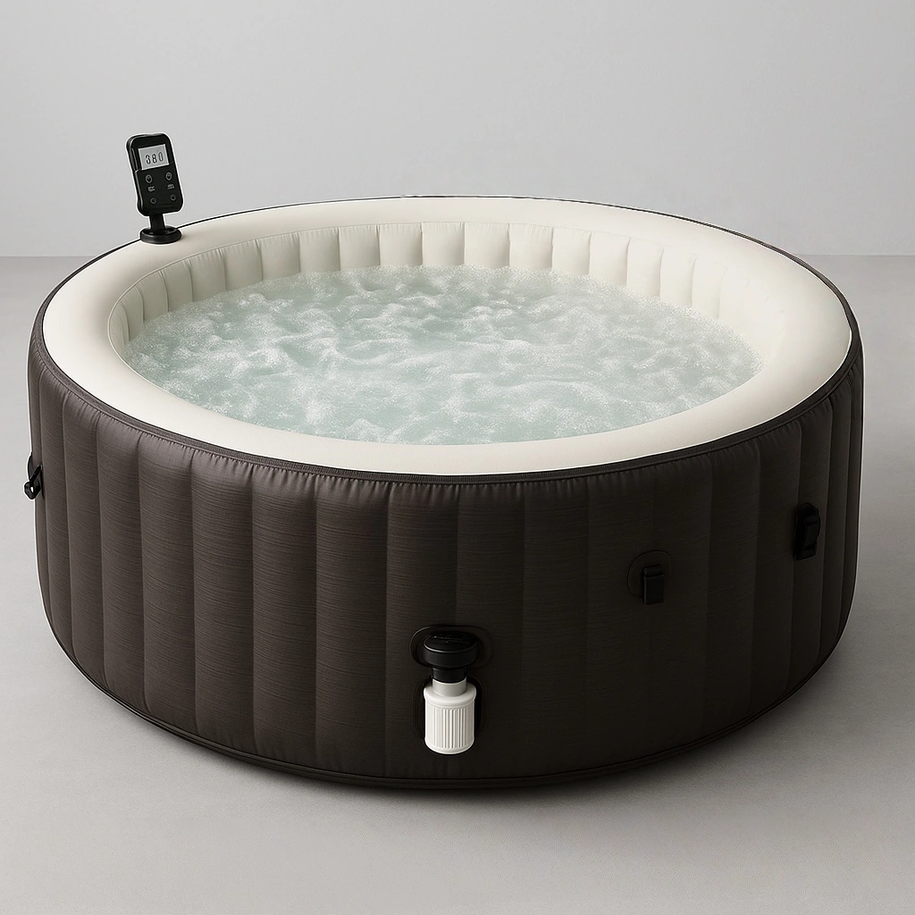 Spa inflable redondo con agua, gris, PVC, exterior, 180x180x70 cm