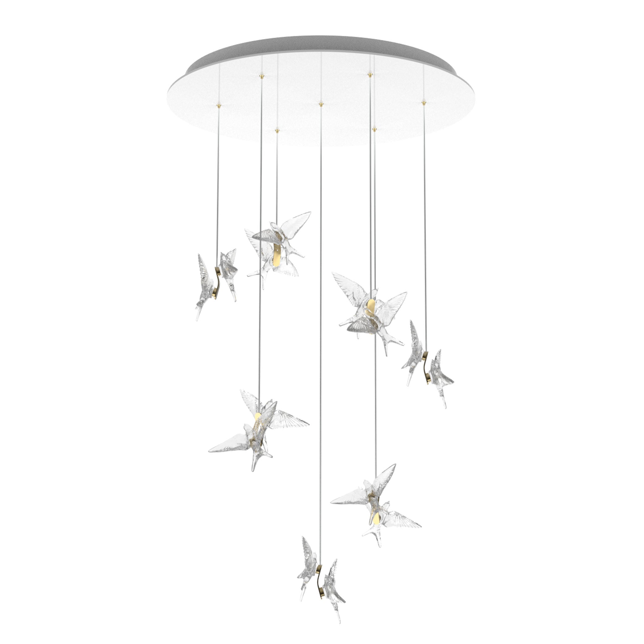 LUSTRE 14 HIRONDELLES - CRISTAL INCOLORE, MÉTAL DORÉ SATINÉ