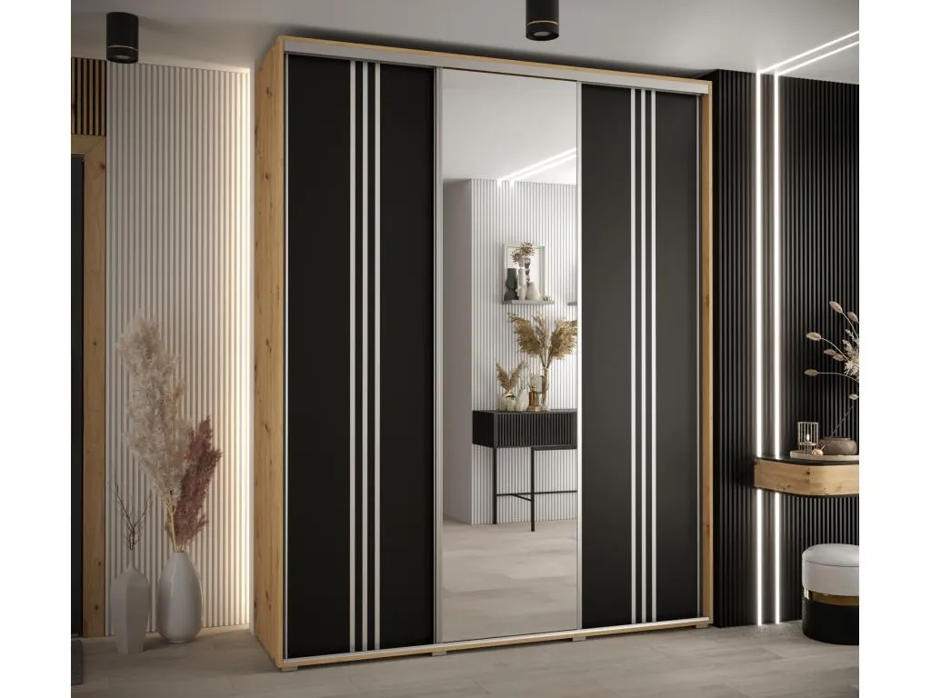 ARMARIO Mueblesclasic 7 DE PUERTAS CORREDERAS 235.2/200/45 3 puertas (Artisan/Negro/Plata)