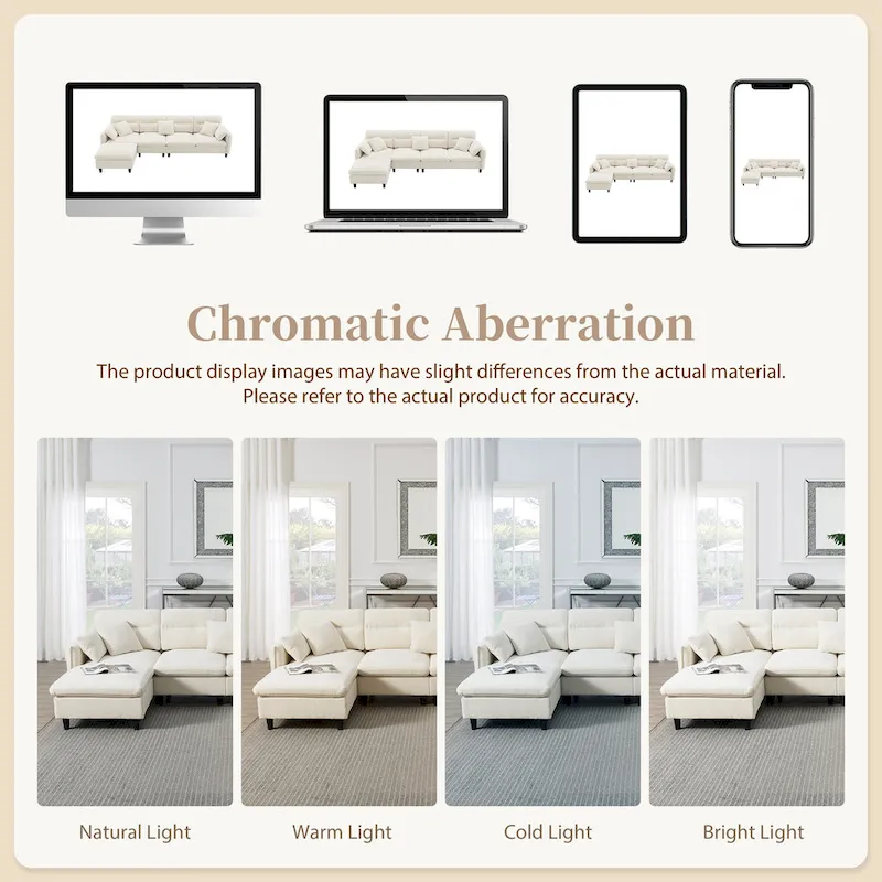 110-Inch L-Shaped 5-Seater Sectional Sofa with Removable Ottoman, Cloud Chenille Fabric, and 5 Cushions
