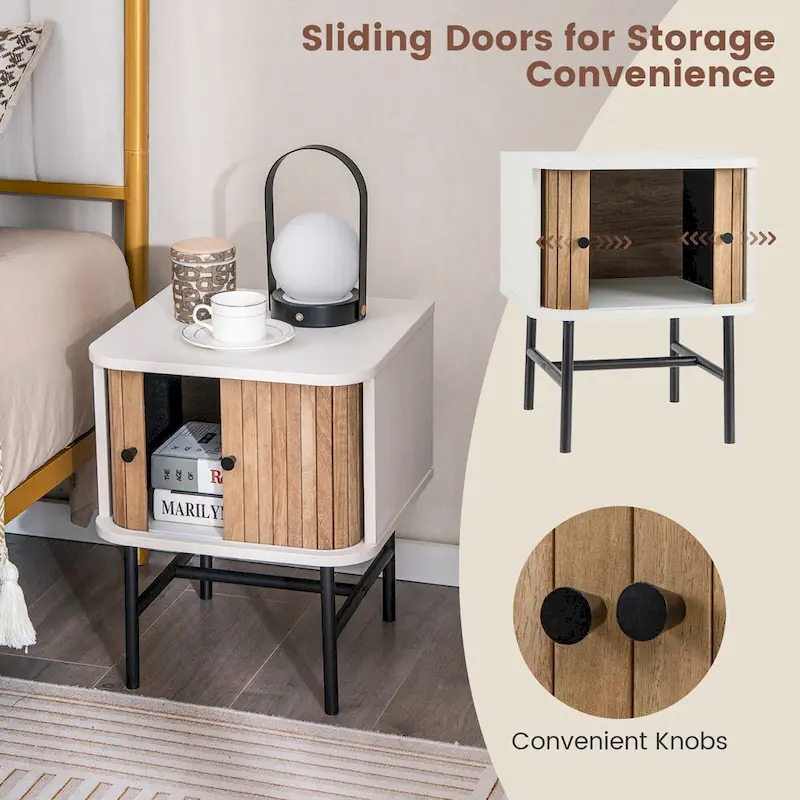 Gymax Set of 2 Compact Modern Nightstands with Sliding Drawer