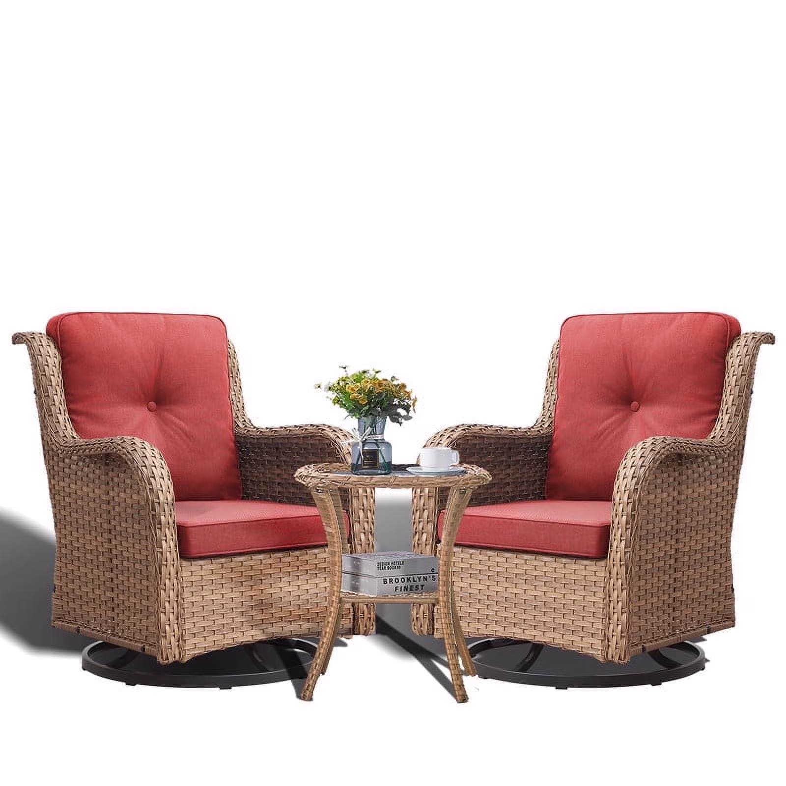 POCASSY 3 Piece Patio Set Outdoor Wicker Glider Rocking and Swivel Chairs with Cushions - Image 9