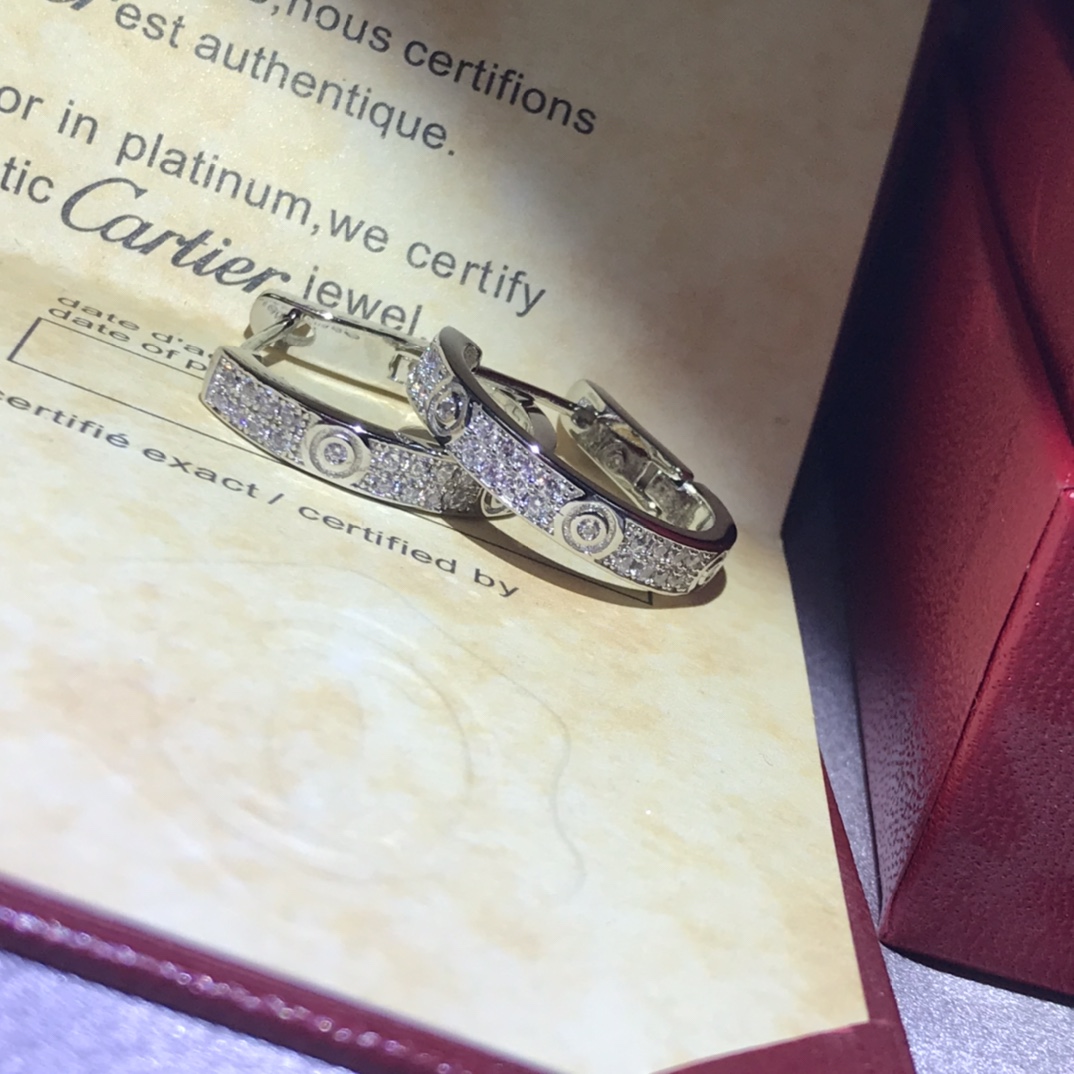 Cartier LEVE Full Paved Diamond Hoop Earrings - Original Replica Club