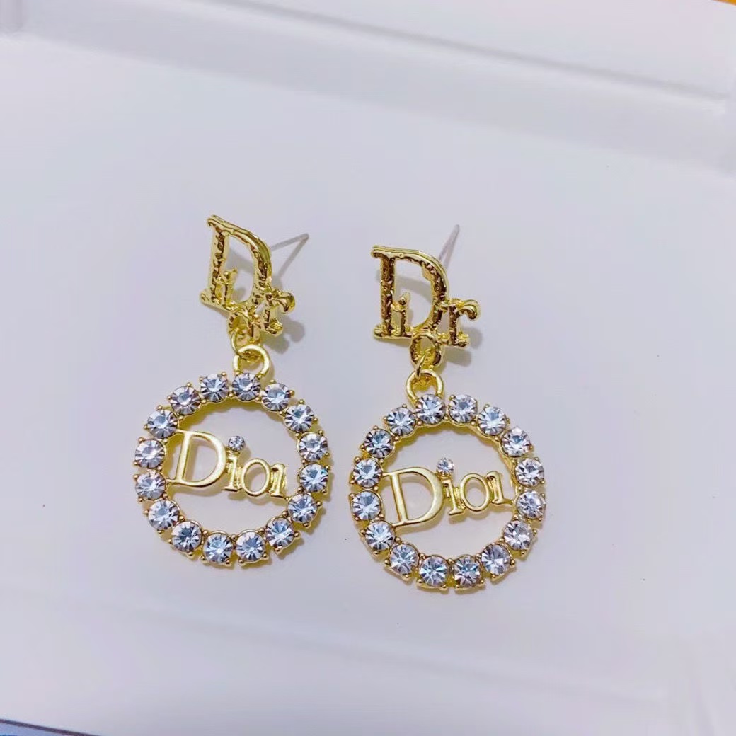 Dior Diamond Paved Round CD Earrings - Original Replica Club