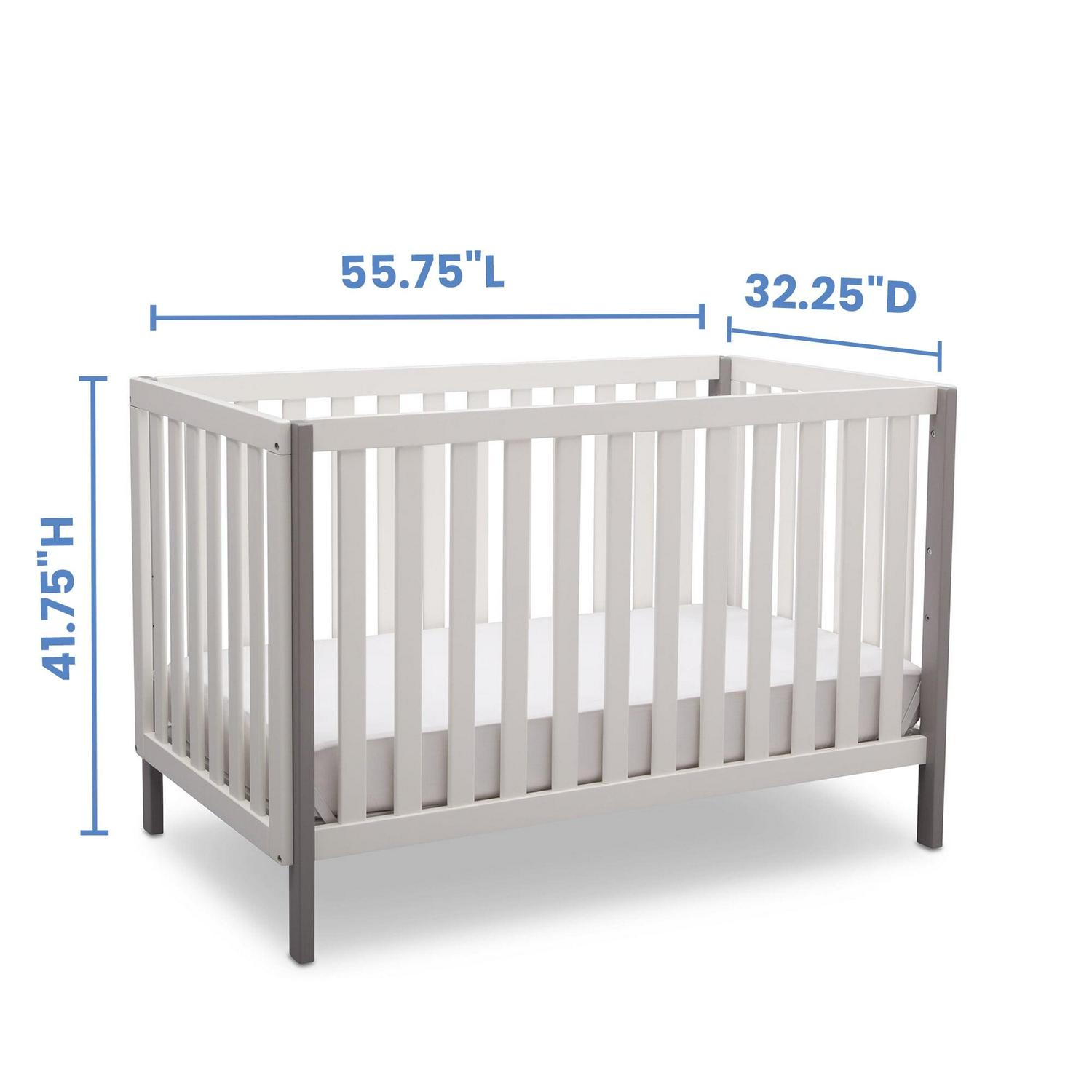 Delta Children Milo 3-in-1 Convertible Crib. Greenguard Gold Certified. Bianca White/Grey - Image 6