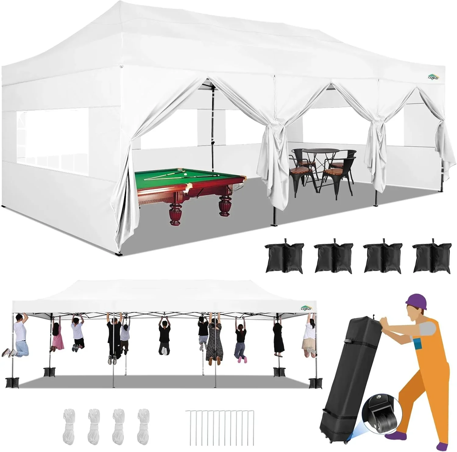 COBIZI 10x20 Heavy Duty Pop up Canopy Tent 6 sidewalls Commercial Canopy Wedding Party Tents