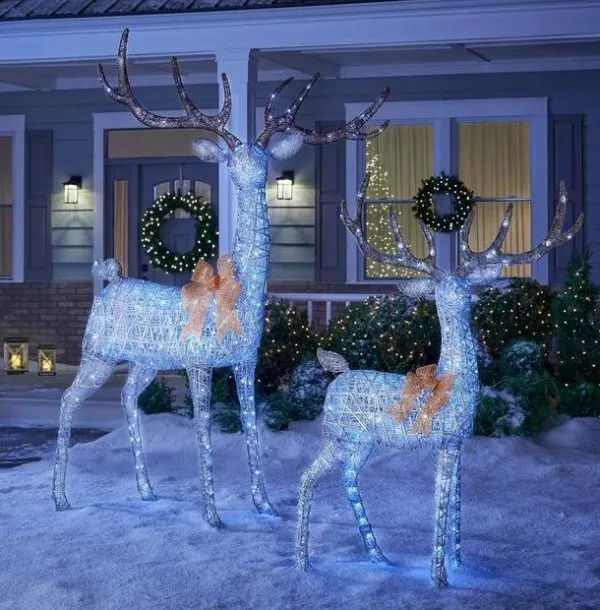 WAYFAIR Christmas-65 In Cool White 200 Light Led Silver Deer With Gold Bow