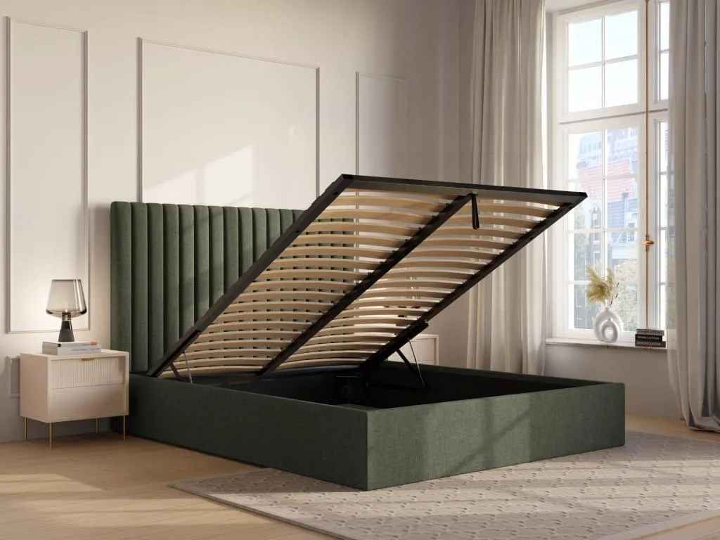 Canapé abatible de 160x200 cm y cabecero de costuras verticales - Tela - Verde Habitarluz 98524ZHFX
