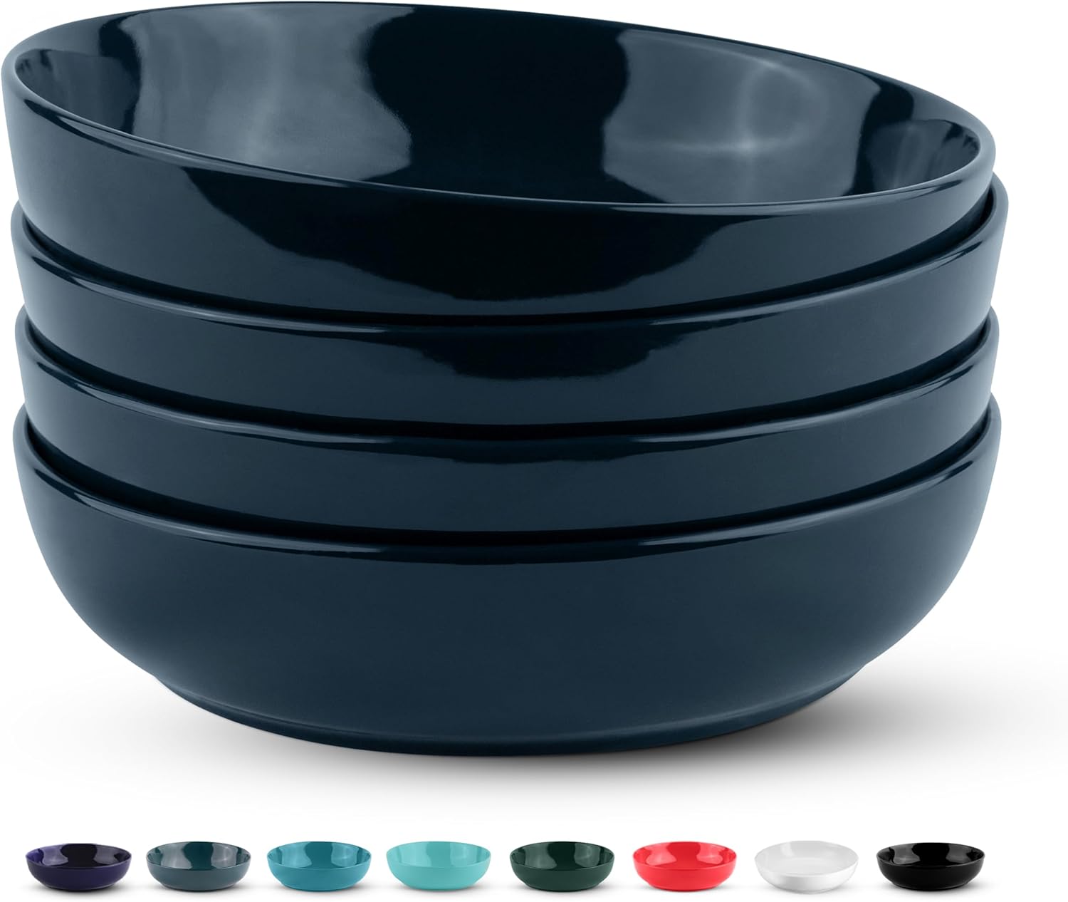KooK Pasta Bowl, Salad Bowls, Bowls, Serving Bowls, Soup, Ceramic, Large Capacity, Microwave & Dishwasher Safe, Set of 4, 40 Oz, (White)