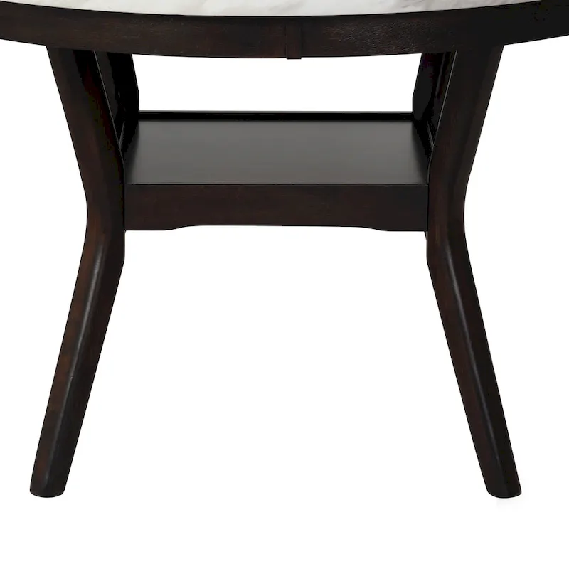 Kate 47-Inch Round Dining Table with Faux Marble Surface in White and Brown
