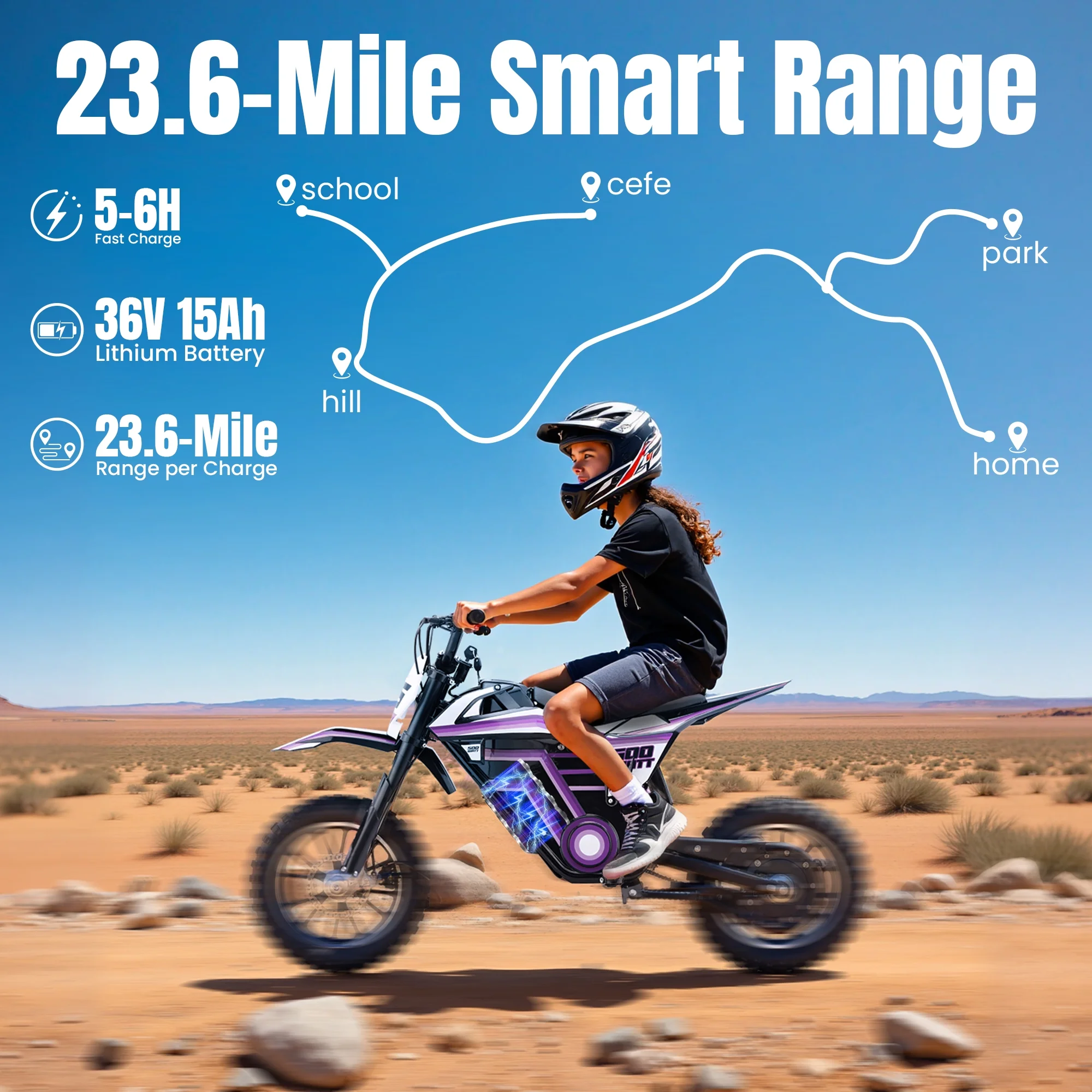 QEASET electric dirt bike, 500W kids dirt bike for Boys Girls Age 8-14, Blue - Image 26