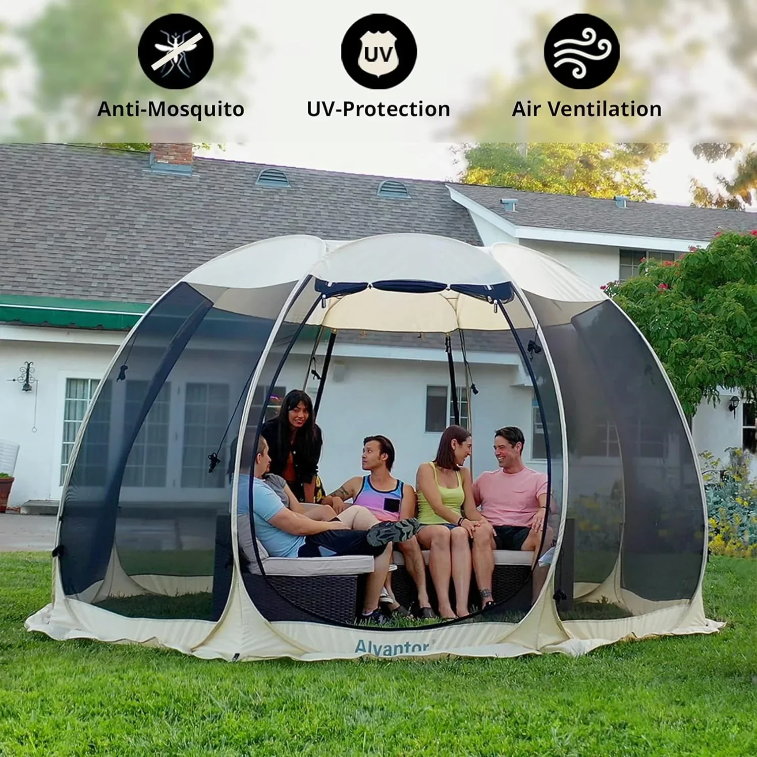 Screen gazebo sleeps 6-10-15 people Igloo-style canopy tent mosquito net on the sides Perfect