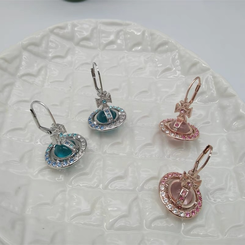 Vivienne Westwood Gradient Color Diamond Crystal Ball Saturn Earrings - Original Replica Club