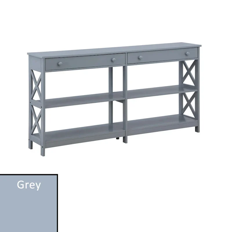 Oxford 60-Inch Console Table with Shelves and 2 Drawers by Convenience Concepts