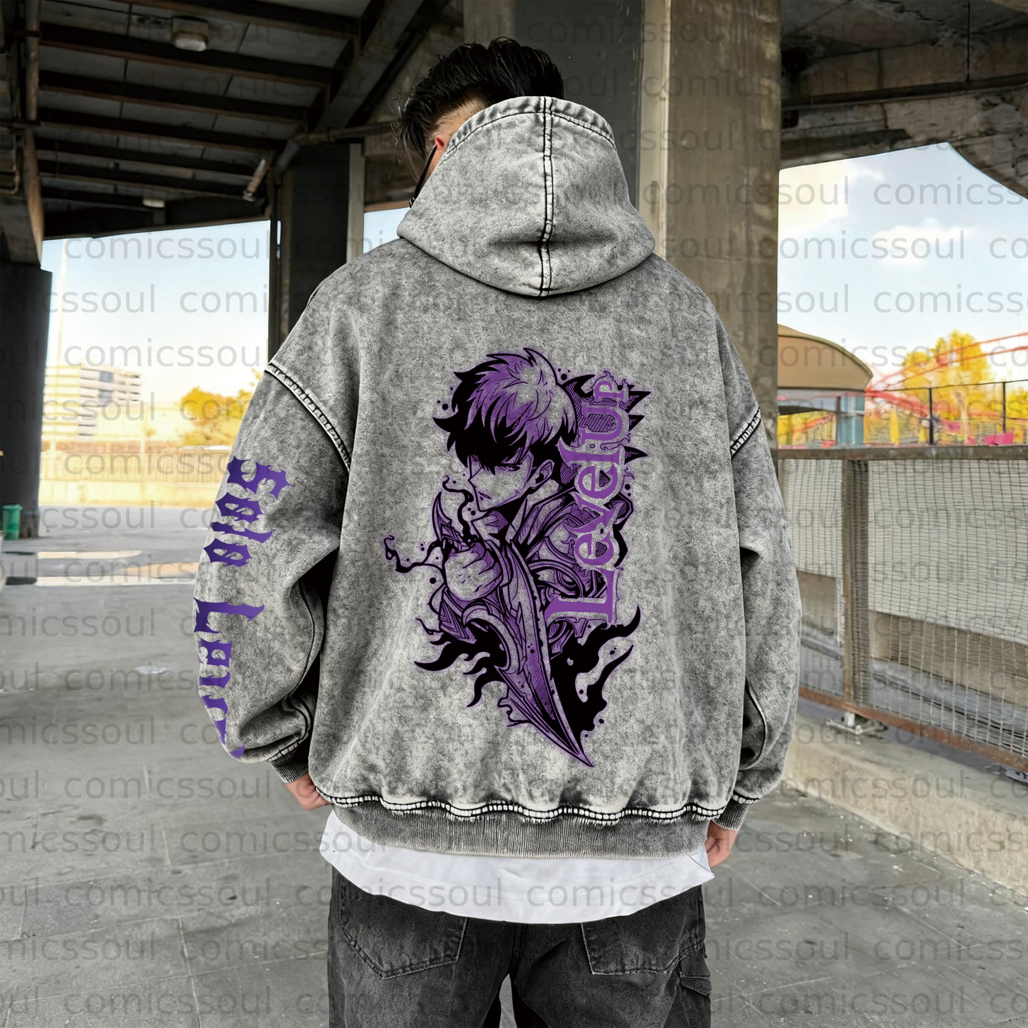 Unisex  Anime Graphic Water wash Streetwear Vintage Hoodie