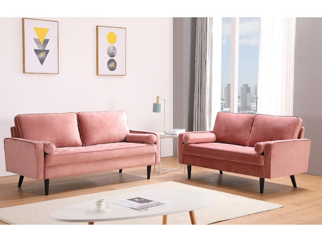 Sofá de 3 plazas de terciopelo FLEUET - Rosa vintage