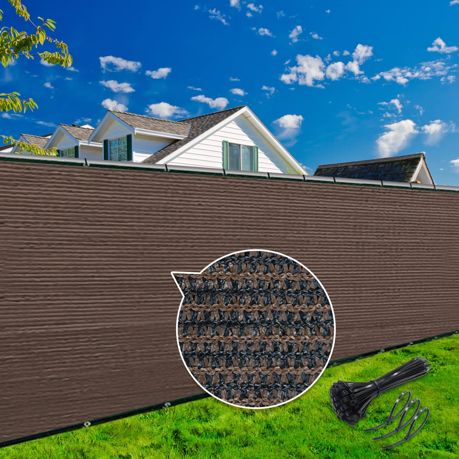Kanagawa 6ft x 25ft Privacy Screen Fence, 90% Blockage Heavy Duty 175 GSM Fencing Mesh Net Cover for Outdoor Wall Garden Yard Backyard 40 Cable Zip(Brown/6 ft X 25 ft)