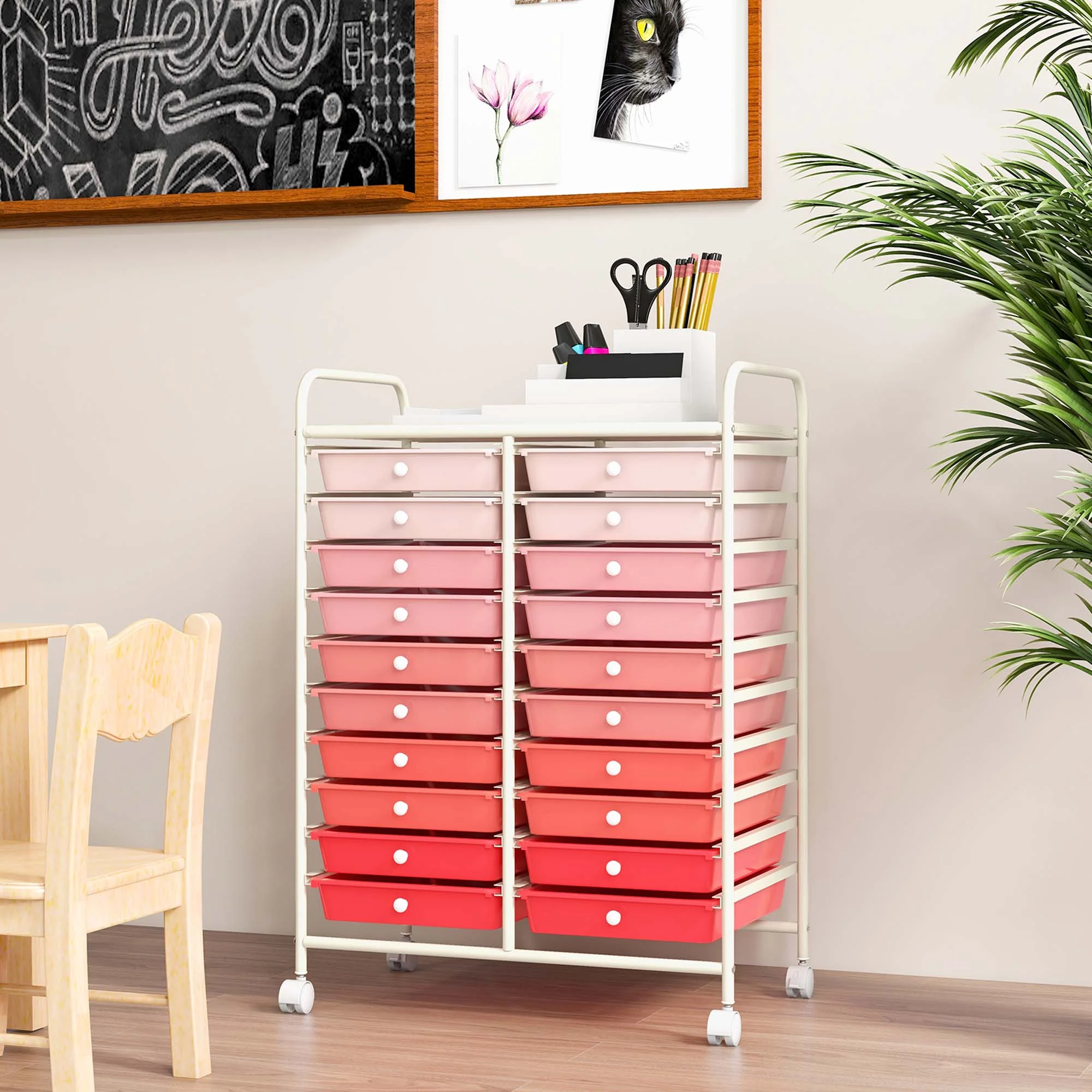 Costway 20 Drawer Rolling Storage Cart Tools Scrapbook Paper Office School Organizer Yellow - Image 56