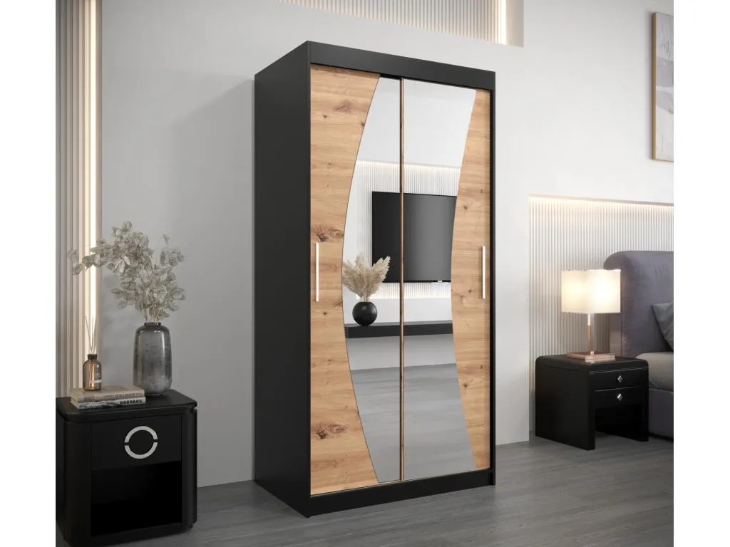 Armario Decounico de puertas correderas 200/100/62 2 puertas (negro/artisan)