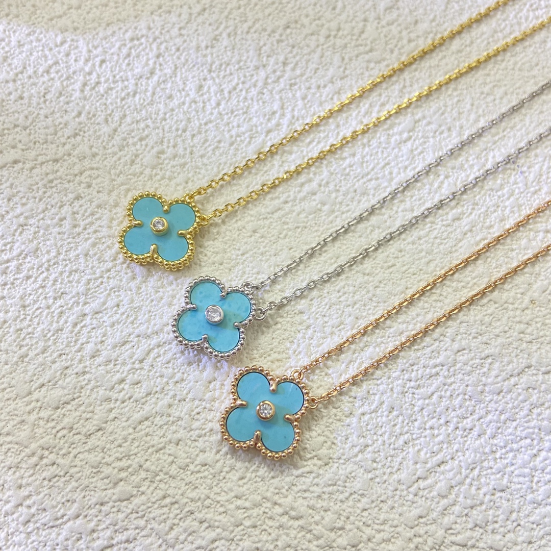 VCA Amazonite Vintage Alhambra Pendant Necklace, 1 Motif - Original Replica Club