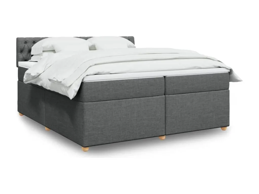 Cama box spring con colchón tela gris oscuro 200x200 cm tlb3521040