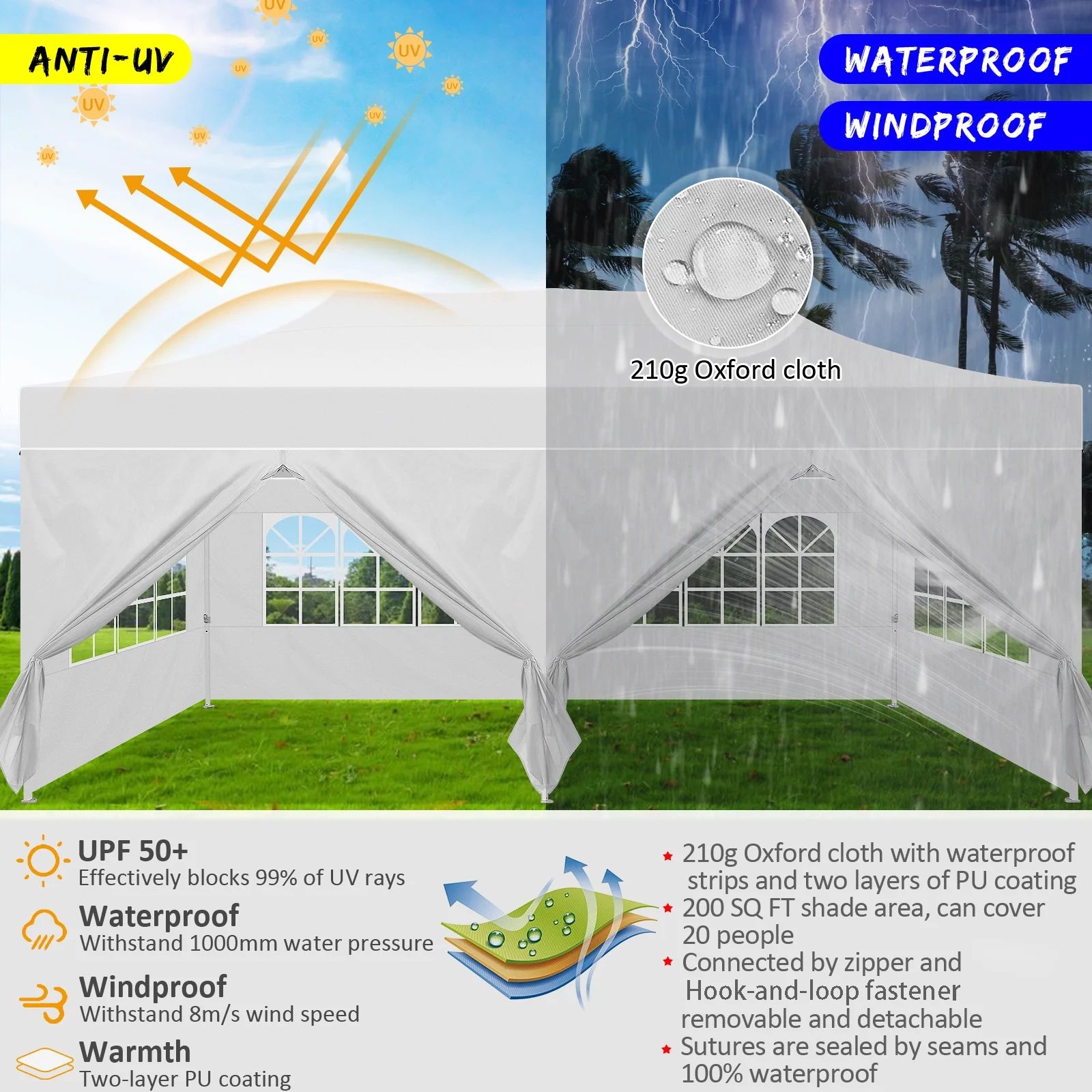 Hoteel 10x15 Heavy Duty Canopy Tent with 4 Sidewalls,Pop up Canopy for Parties Wedding,Commercial Easy up Gazebo with Roller Bag,UV 50+ &,Black