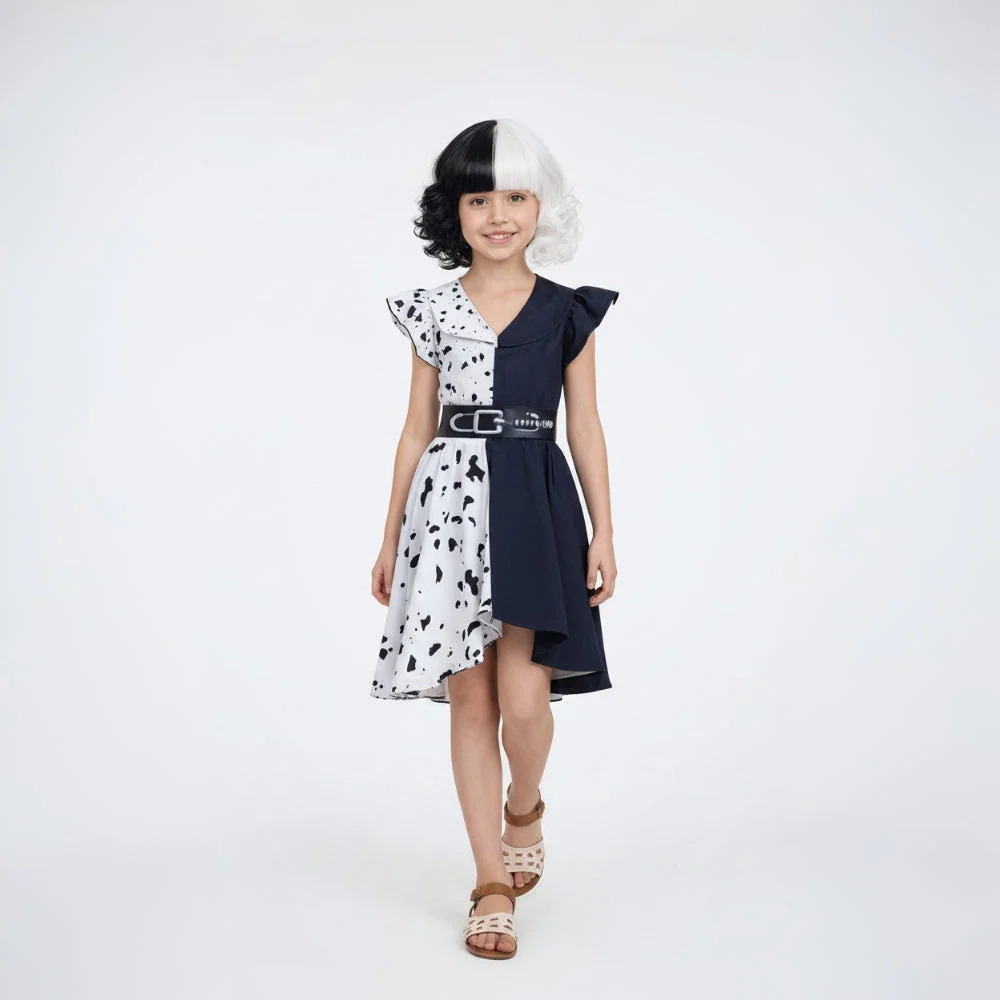 Halloween Costume Dalmatian Dress Cape Cosplay Outfit
