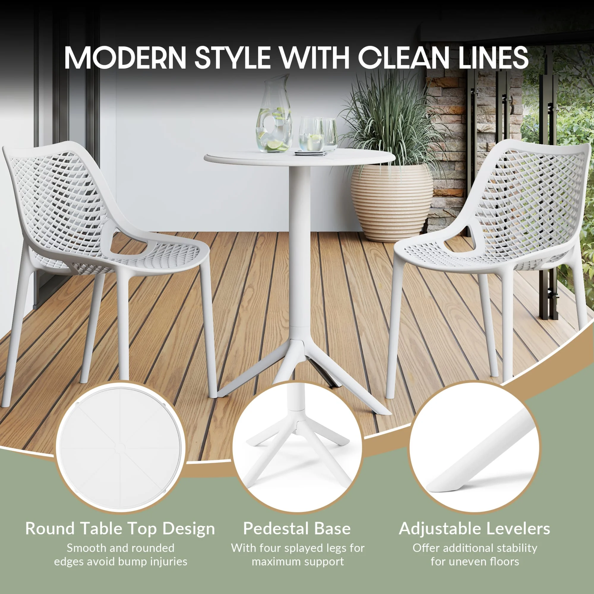 WestinTrends Playa 3-Piece Outdoor Resin Patio Bistro Table Set with Stackable Patio Dining Side Chairs For 2, Black - Image 36