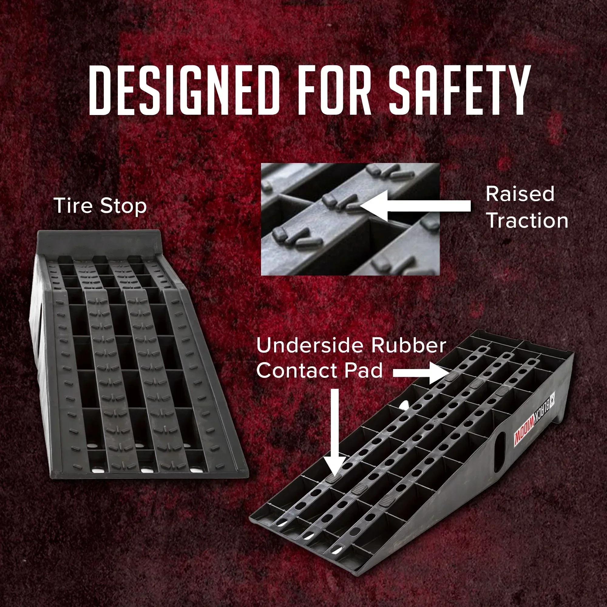 Black Widow Plastic Car Service Ramps, 6.25in Lift, 12in W, Pack Of 2, 10,000 lbs Capacity Per Pair - PSR295 - Image 2 Black Widow Plastic Car Service Ramps, 6.25in Lift, 12in W, Pack Of 2, 10,000 lbs Capacity Per Pair - PSR295 - Image 2