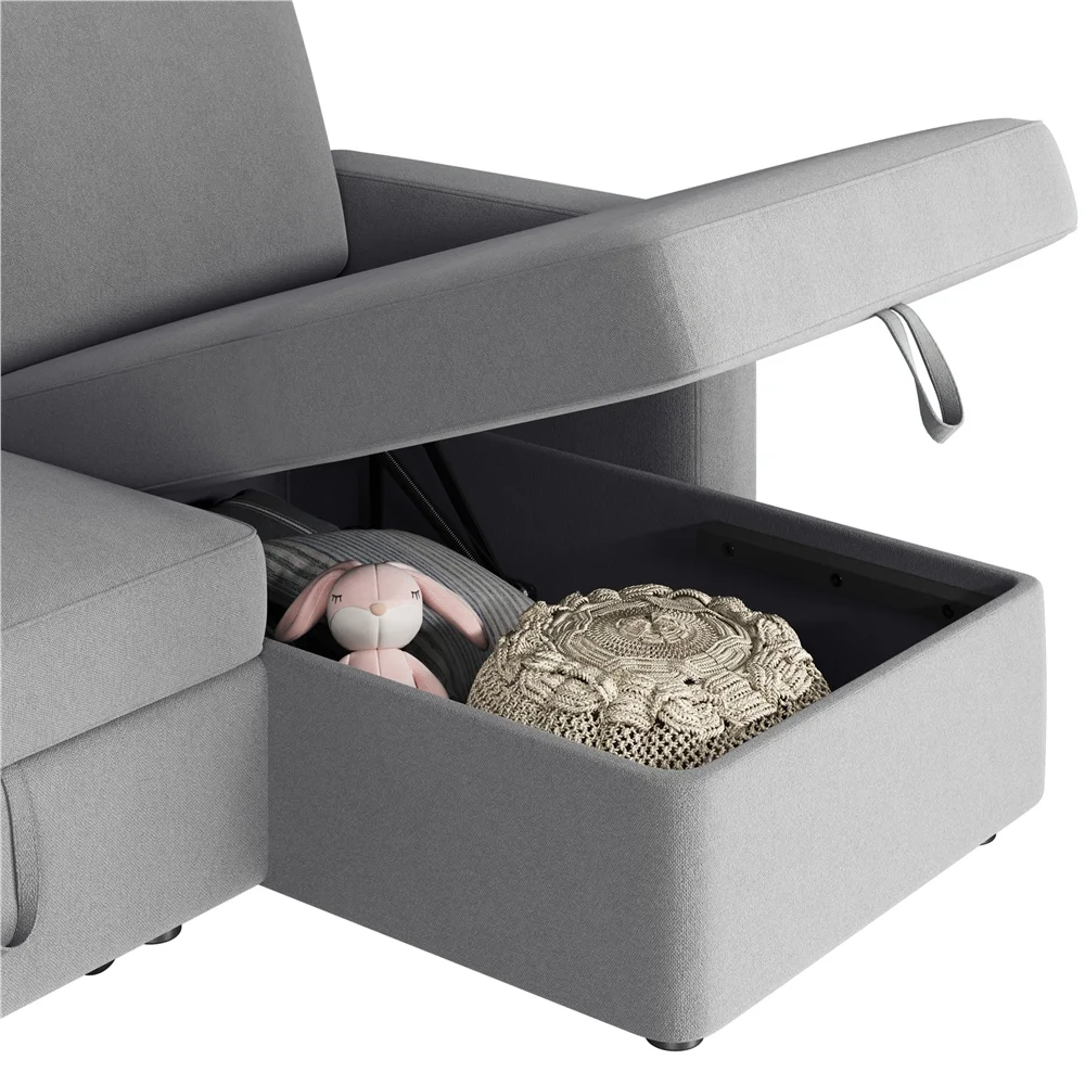Alden Design Reversible Sectional Sofa with USB & Type-C Ports for Livingroom, Light Gray - Image 14