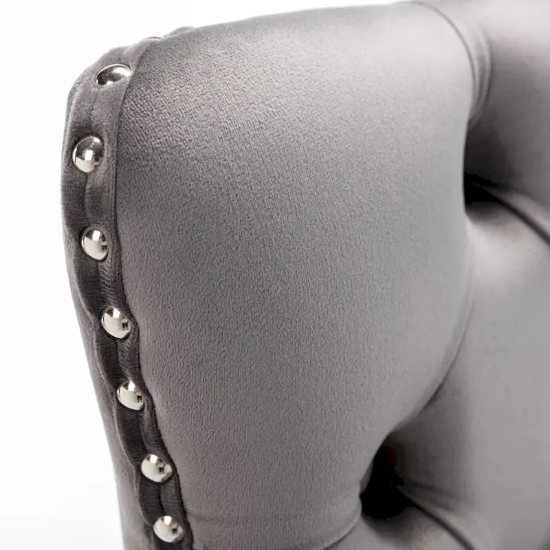 Contemporary Set of 2 Bar Stools with Button-Tufted Back and Studded Trim, Chrome Metal Base - Ideal for Dining Room, Living Room, and Bedroom