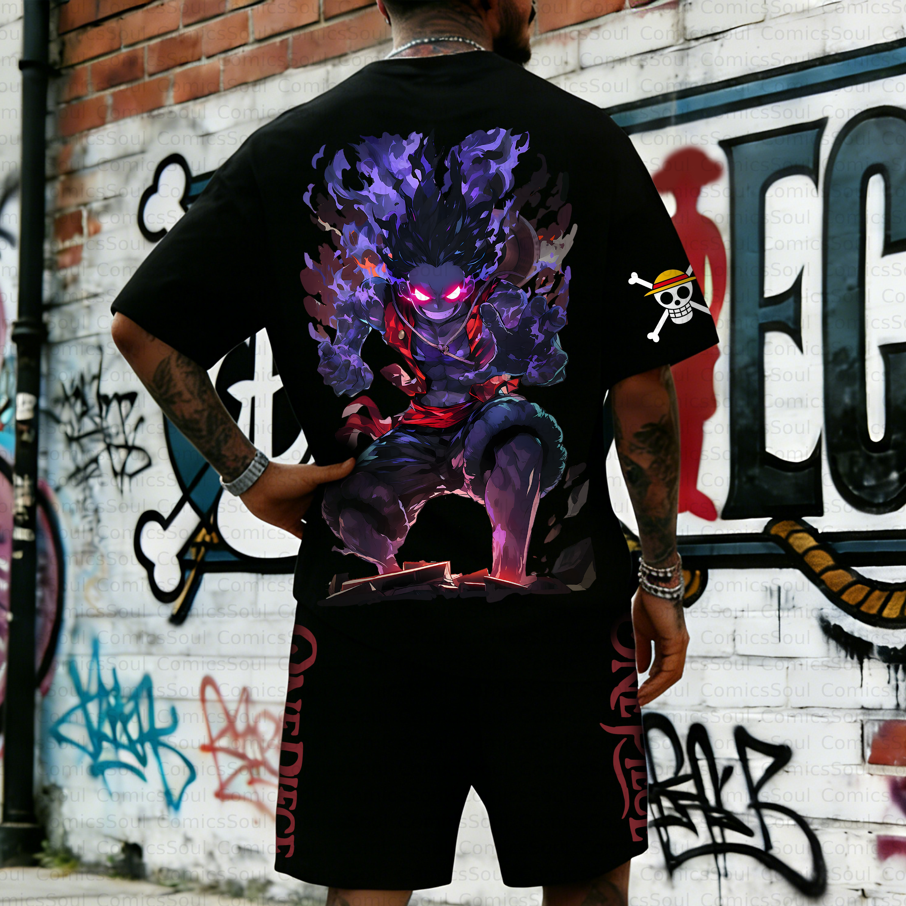 Unisex Anime Inspired Vintage T-shirt& Shorts 2 Pieces Set