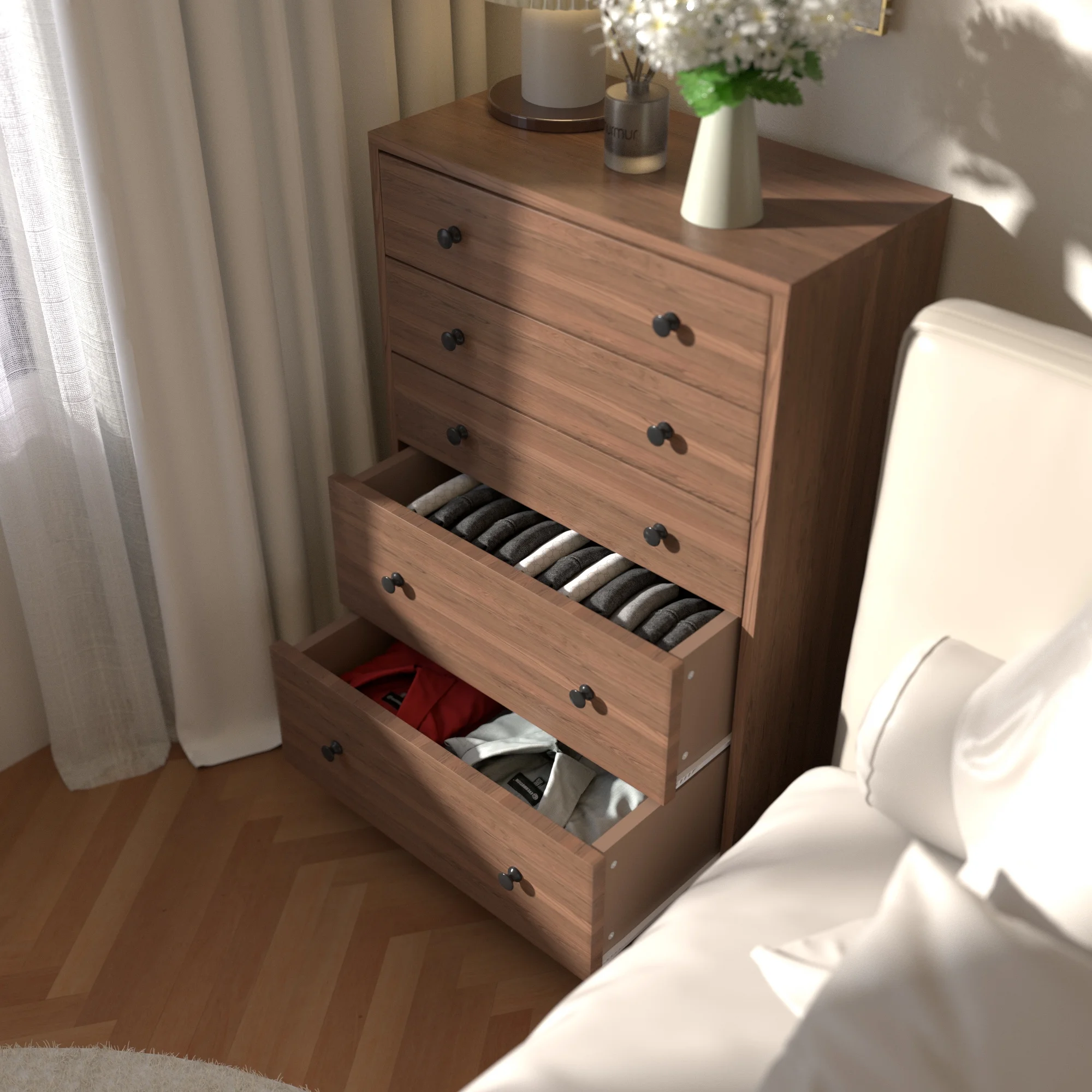 VEIKOUS Oversized 5-Drawer Dresser Chest, Large Storage Dresser for Bedroom Storage, Oak - Image 2